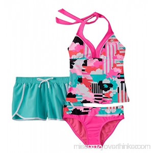 ZeroXposur Big Girls 3-pc Striped Floral Halterkini Swimsuit & Shorts Set 8 B07561T94X